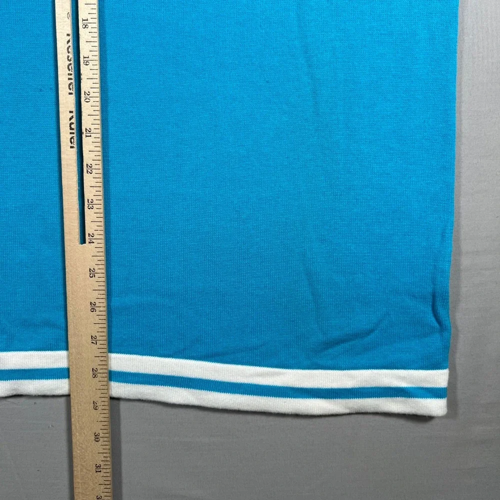 OXKNITSTORE Mens XL Turquoise Blue Cotton Knit Long Sleeve Striped Crew Sweater